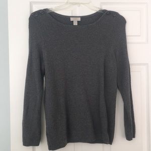 LOFT Gray Cable Knit Sweater, Button Shoulder